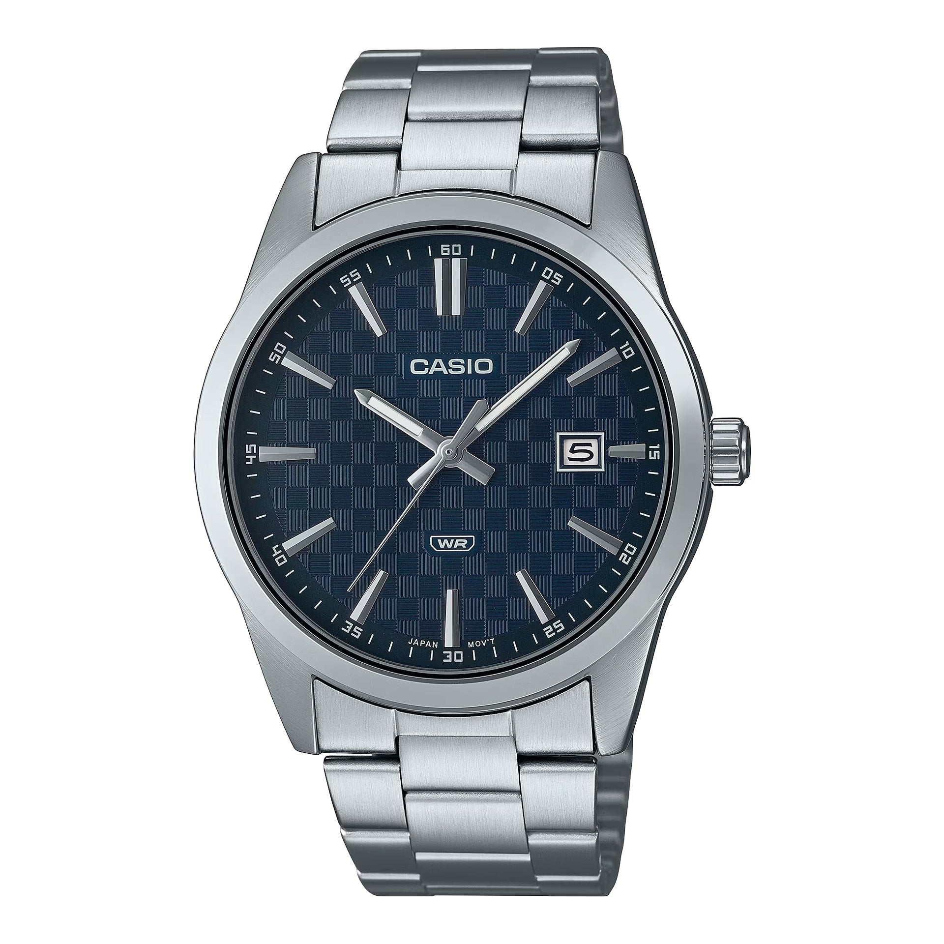 Casio MenÕs Silver Analog Watch Blue Textured Dial Steel Bracelet - MTP-VD03D-2AUDF