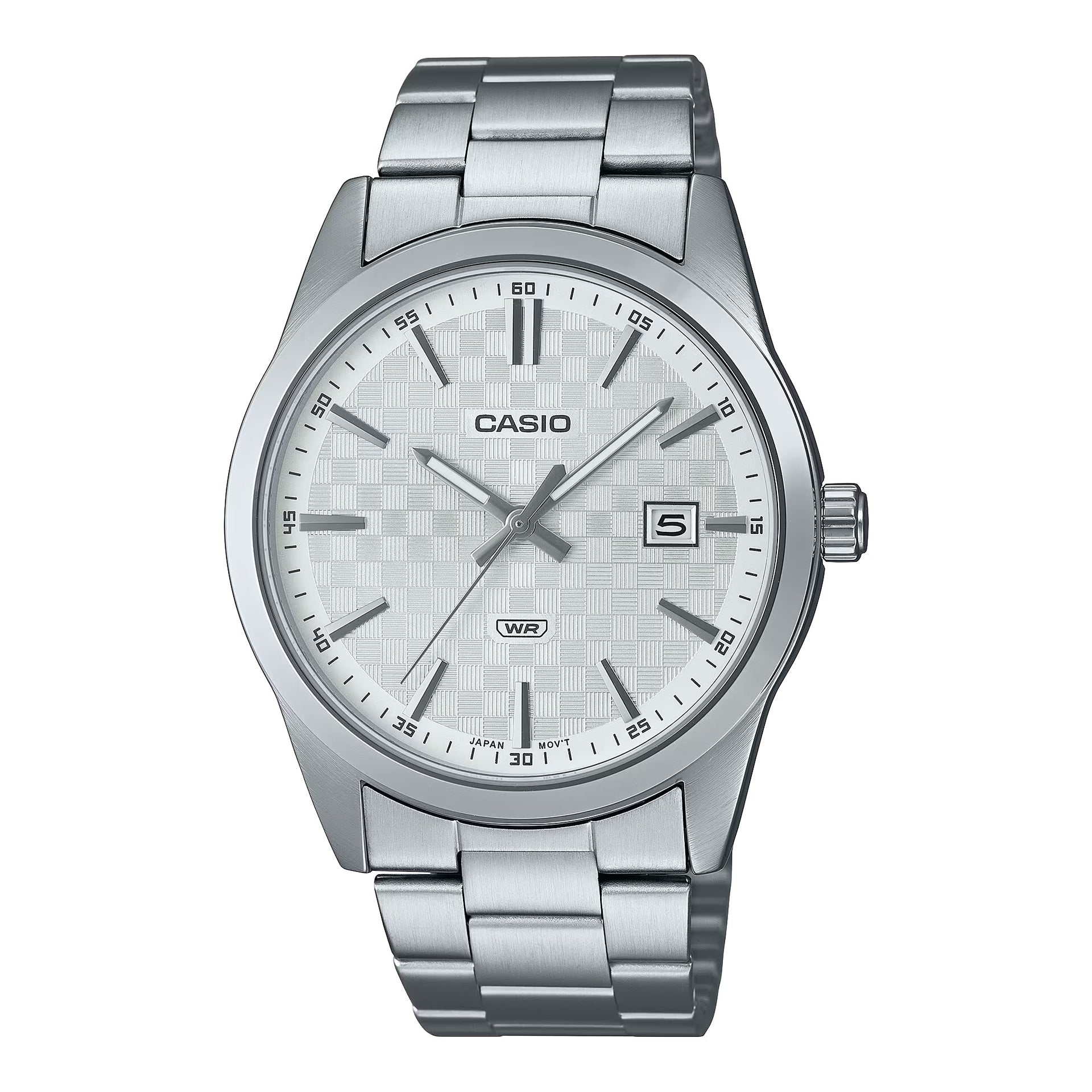 Casio MenÕs Silver Stainless Steel Watch with Textured Silver Dial - MTP-VD03D-7AUDF