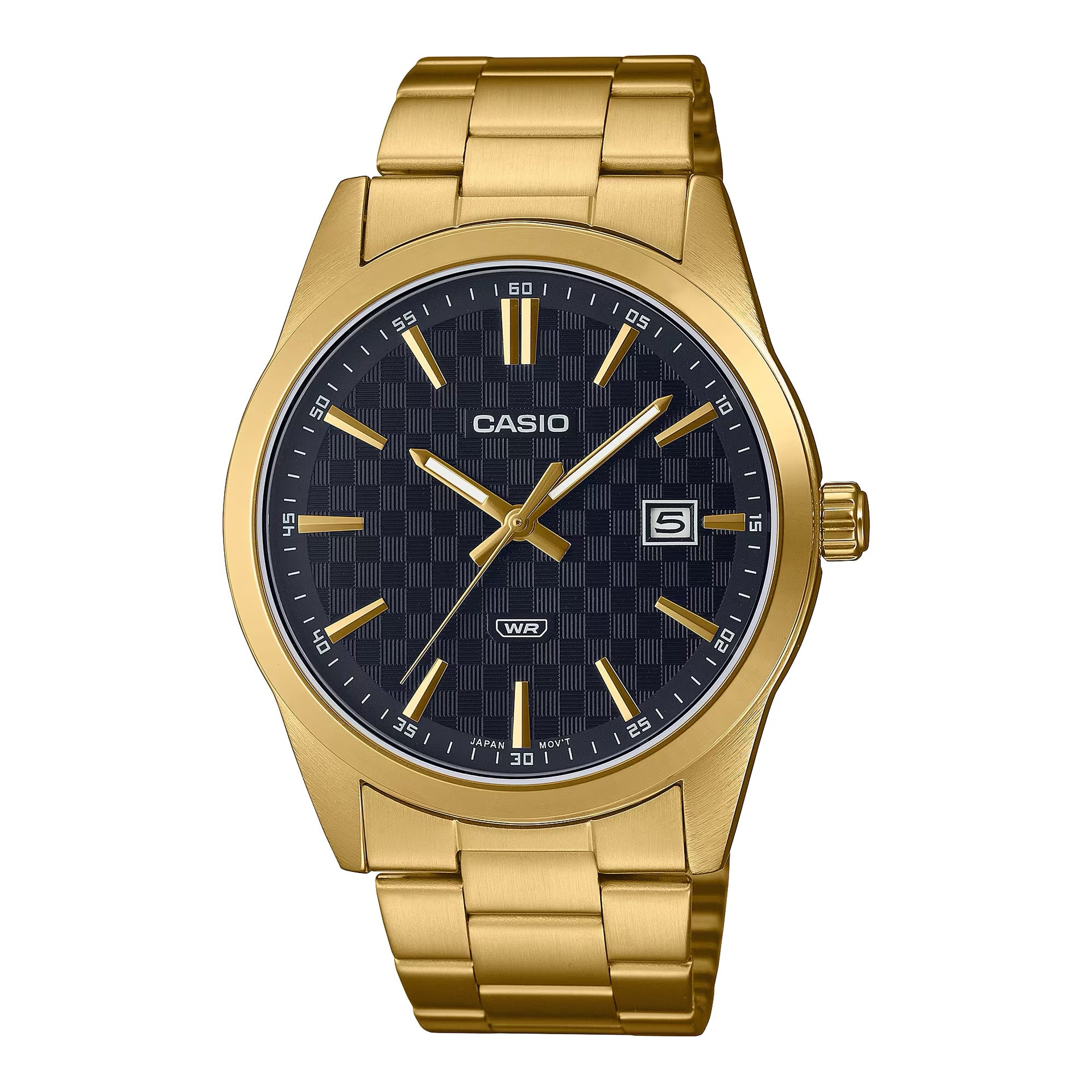 Casio MenÕs Gold-Tone Stainless Steel Watch with Black Dial - MTP-VD03G-1AUDF