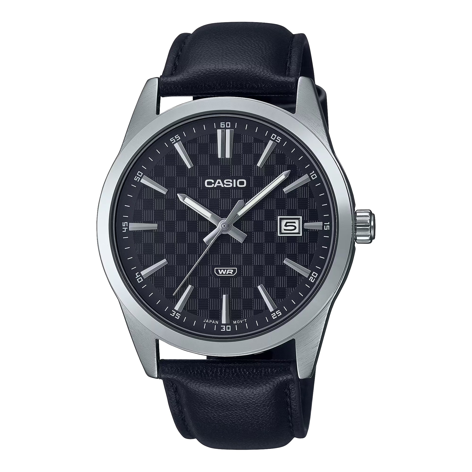 Casio MenÕs Black Textured Dial Analog Watch with Leather Strap - MTP-VD03L-1AUDF