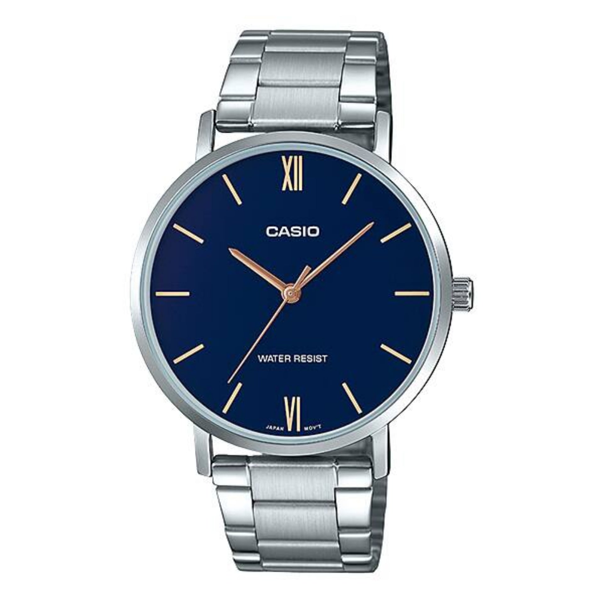 Casio MenÕs Silver Bracelet Analog Watch with Blue Dial - MTP-VT01D-2BUDF