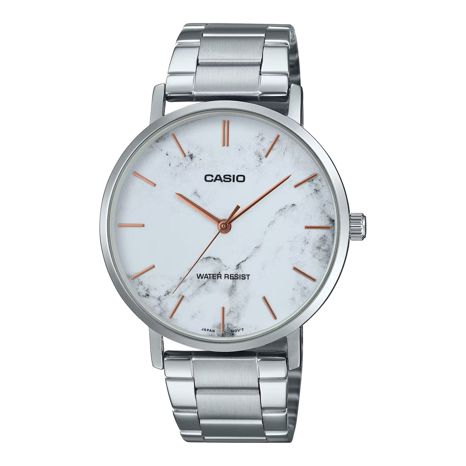 Casio MenÕs Silver Stainless Steel Watch with Marble Pattern Dial - MTP-VT01DM-7AUDF