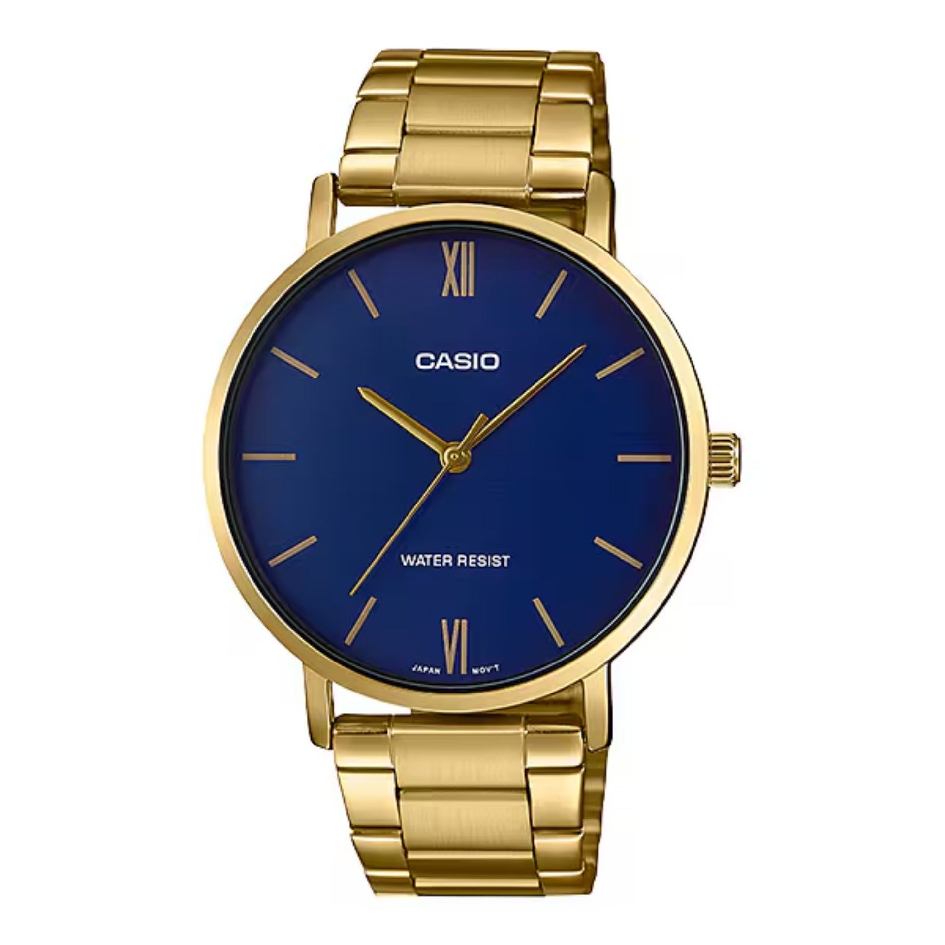 Casio Men’s Gold Analog Watch Blue Dial Steel Bracelet - MTP-VT01G-2BUDF