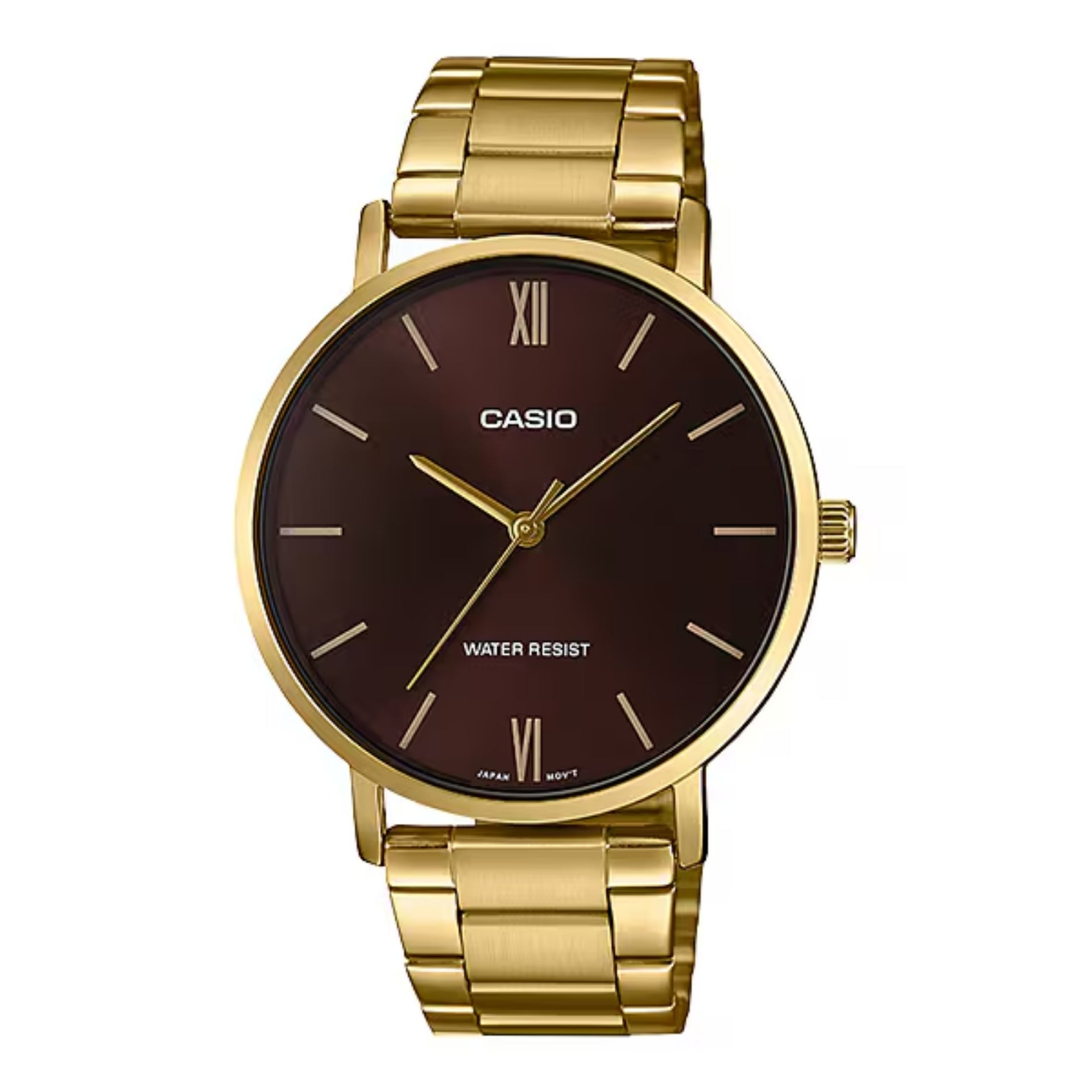 Casio Men’s Gold Bracelet Analog Watch with Brown Dial - MTP-VT01G-5BUDF