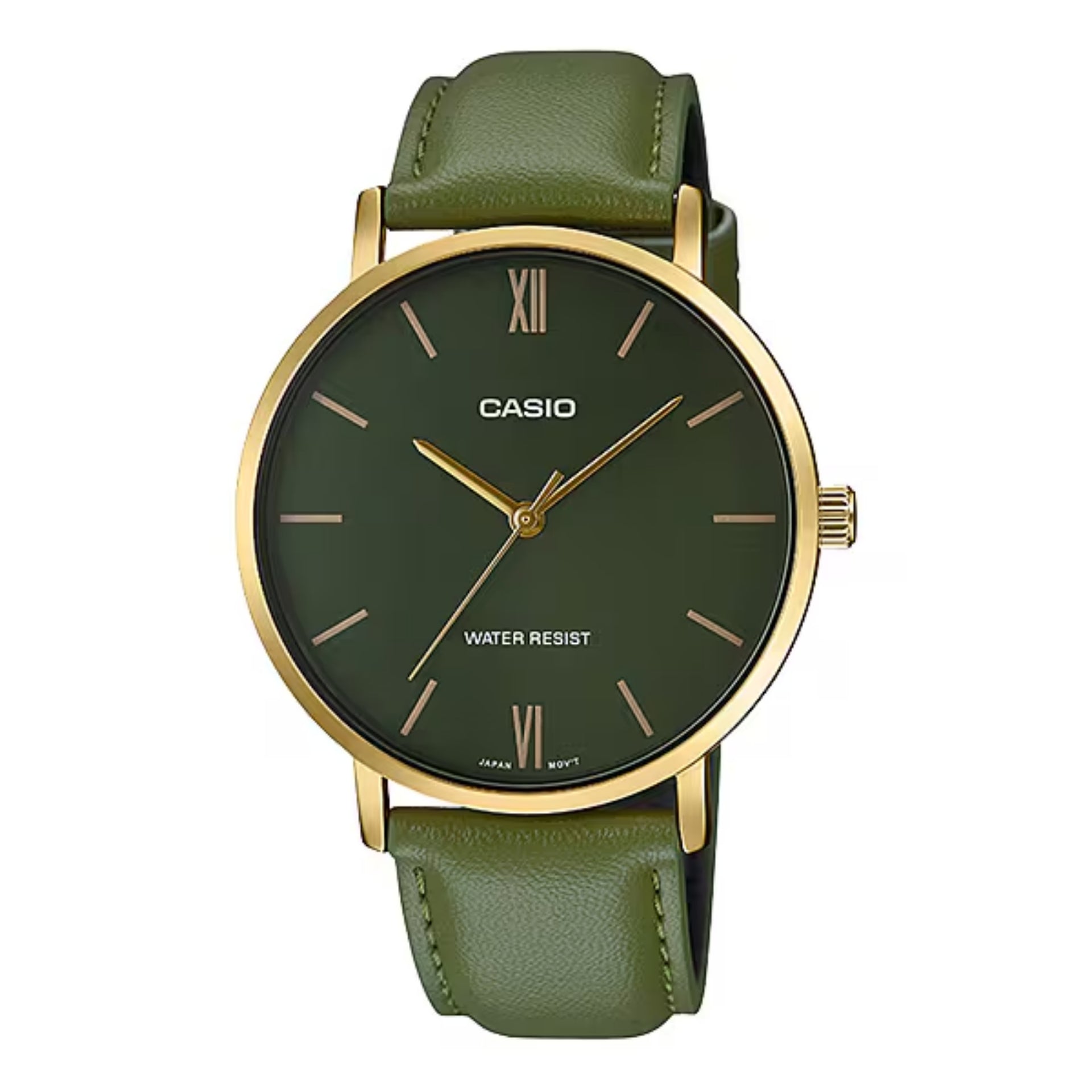Casio MenÕs Green Leather Analog Watch with Green Dial - MTP-VT01GL-3BUDF