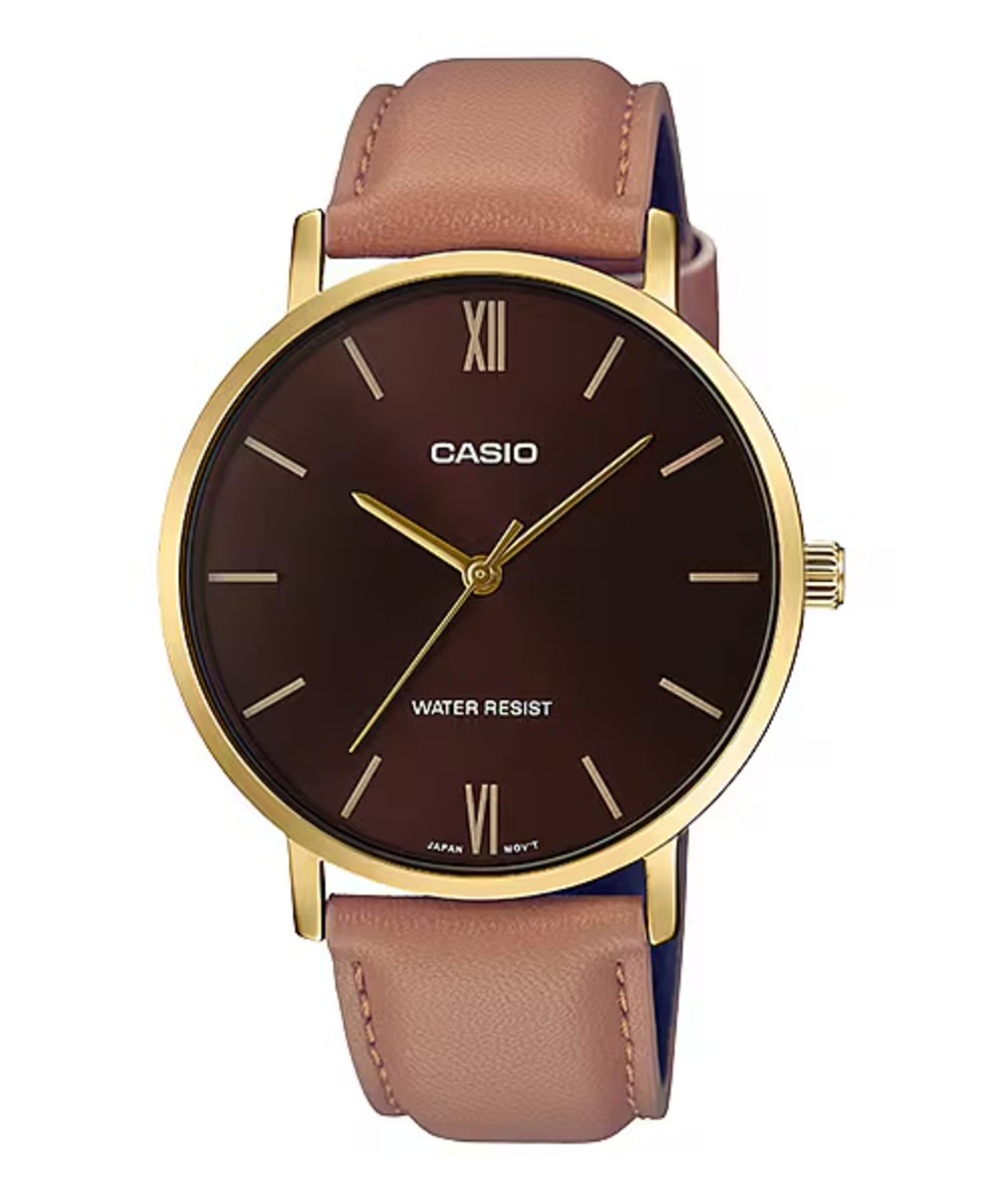 Casio MenÕs Brown Leather Watch with Brown Dial - MTP-VT01GL-5BUDF
