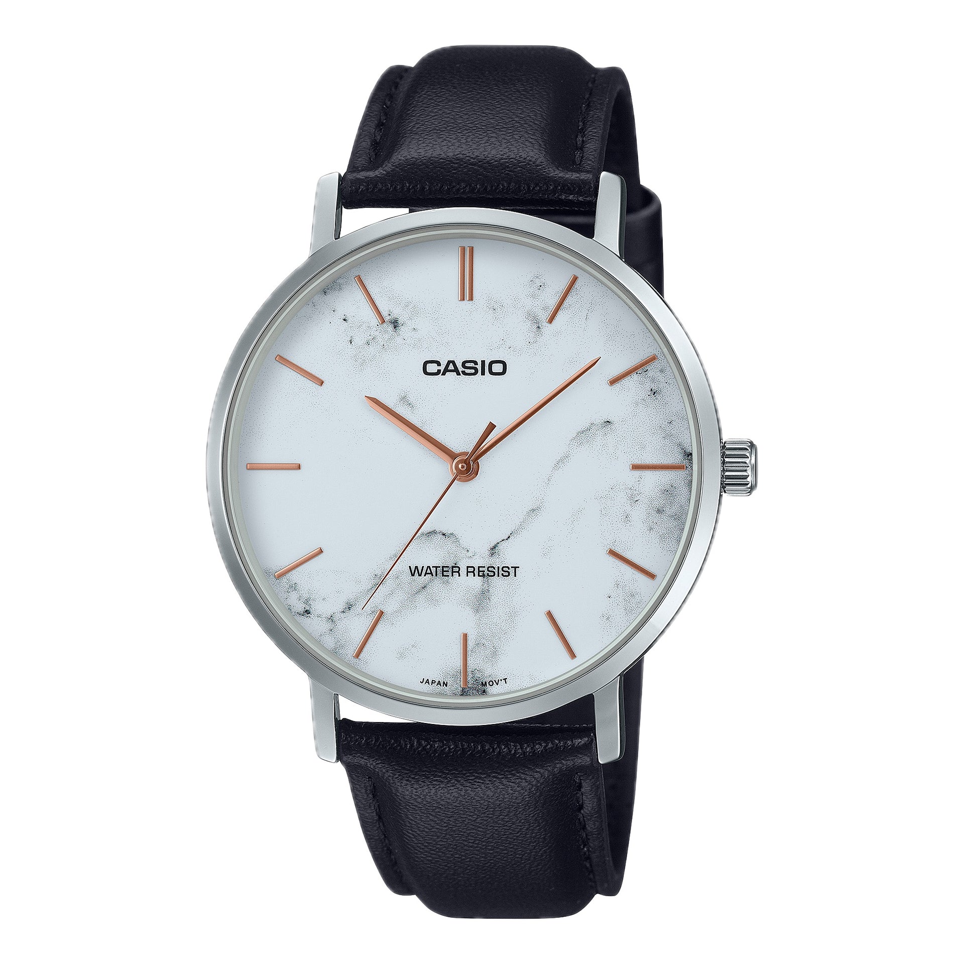 Casio MenÕs Marble-Dial Leather Strap Watch - MTP-VT01LM-7AUDF