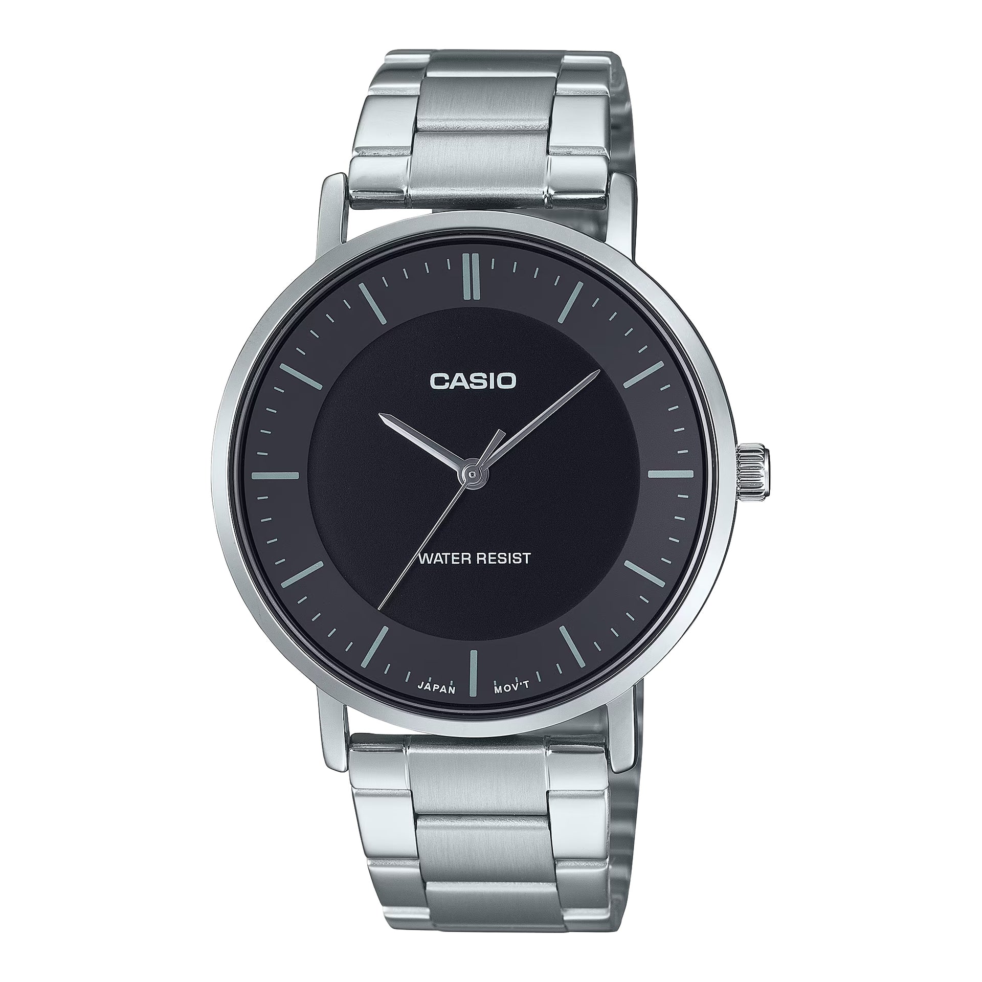 Casio Men’s Men's Black Dial Silver Steel Analog Bracelet Watch - MTP-VT04D-1EDF