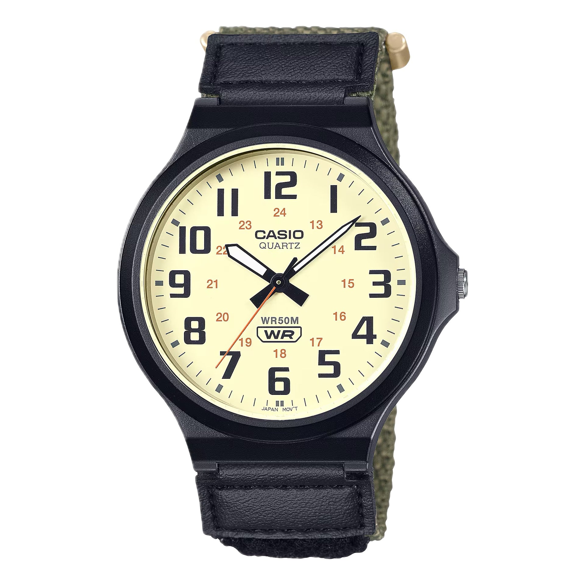 Casio MenÕs Cream Dial Watch with Black Resin Case and Nylon Strap - MW-240B-3BVCF