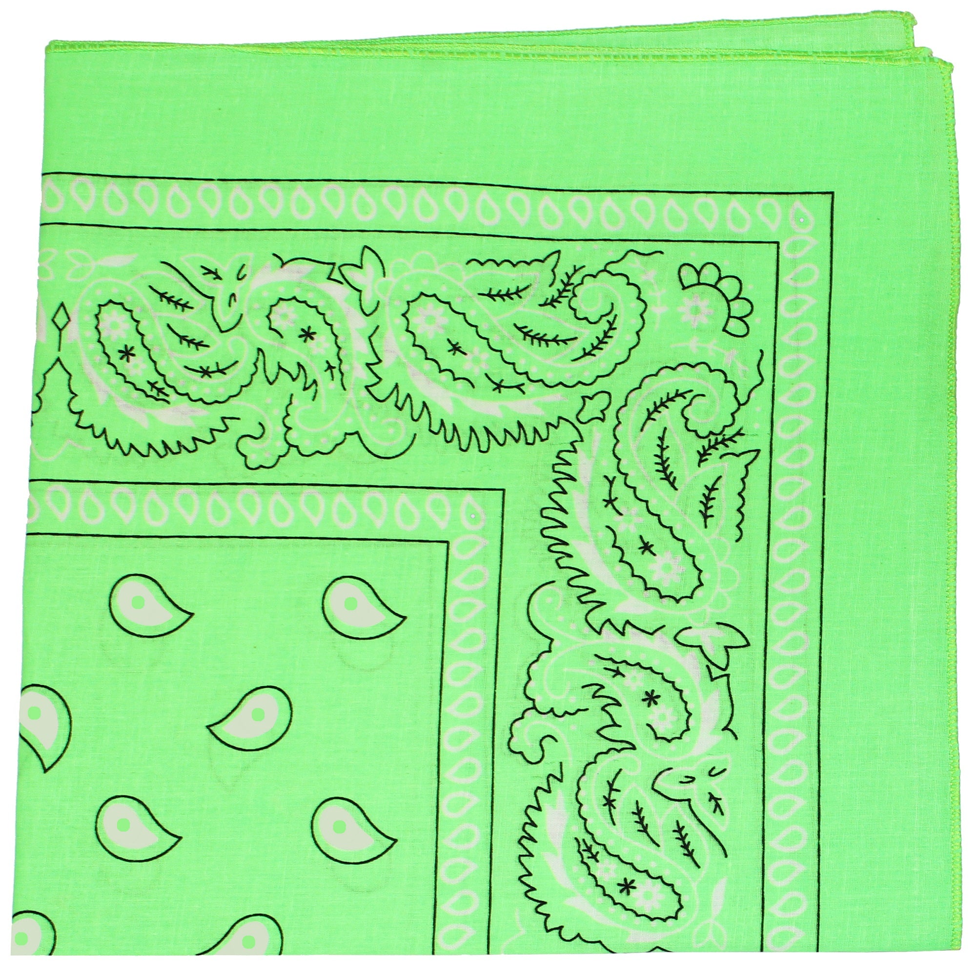 10 Pack Paisley 100% Cotton Double Sided Bandana, 22 inches (Neon Green)