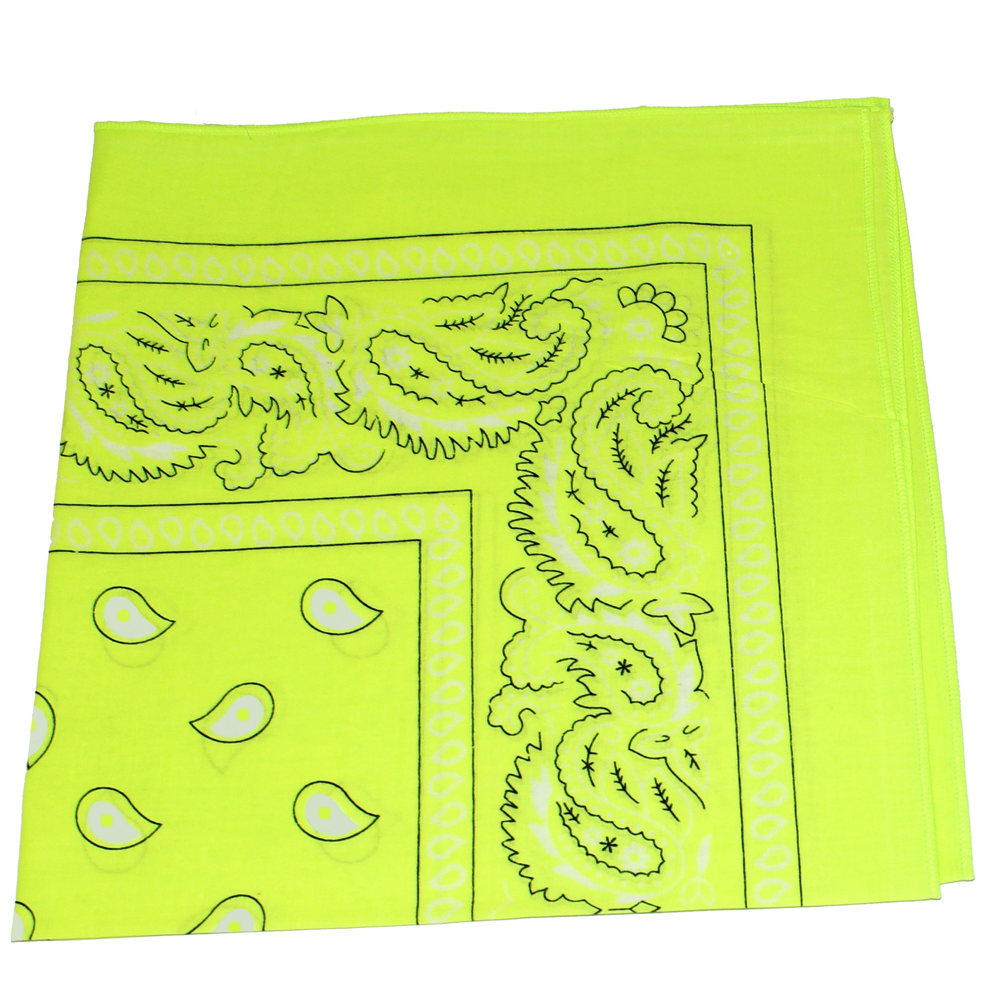 6 Pack Polyester Paisley Bandanas 22 Inch Regular Size (Neon Yellow)