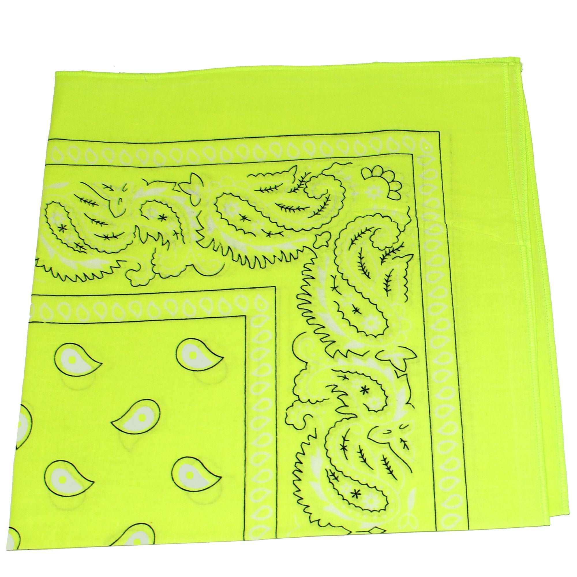 18 Pack 22 Inch Regular Size Polyester Paisley Bandanas (Neon Yellow)