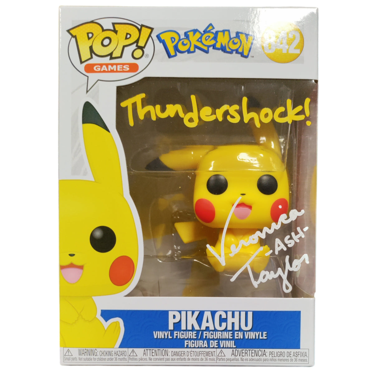 Funko Pop Pokemon: Pikachu (Veronica Taylor Signed) 4-Inch Vinyl Figure #842