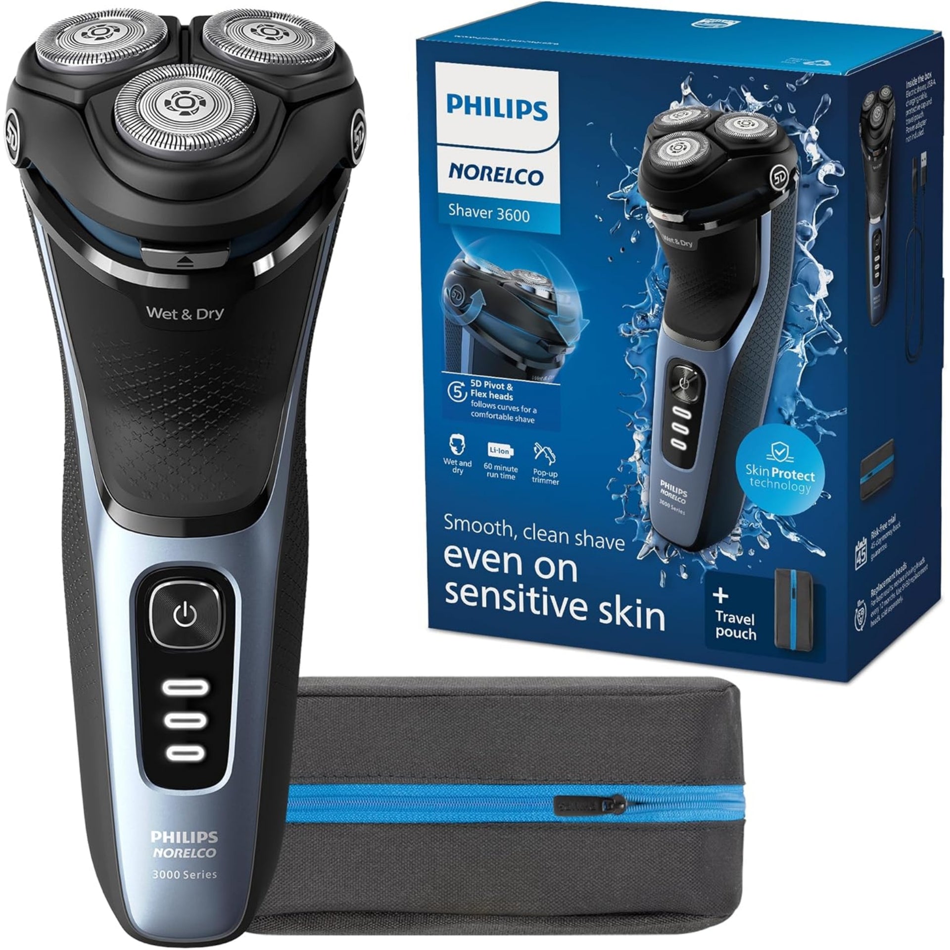 Philips Norelco 3600 Series Wet & Dry Rechargeable Electric Shaver - S3243-91