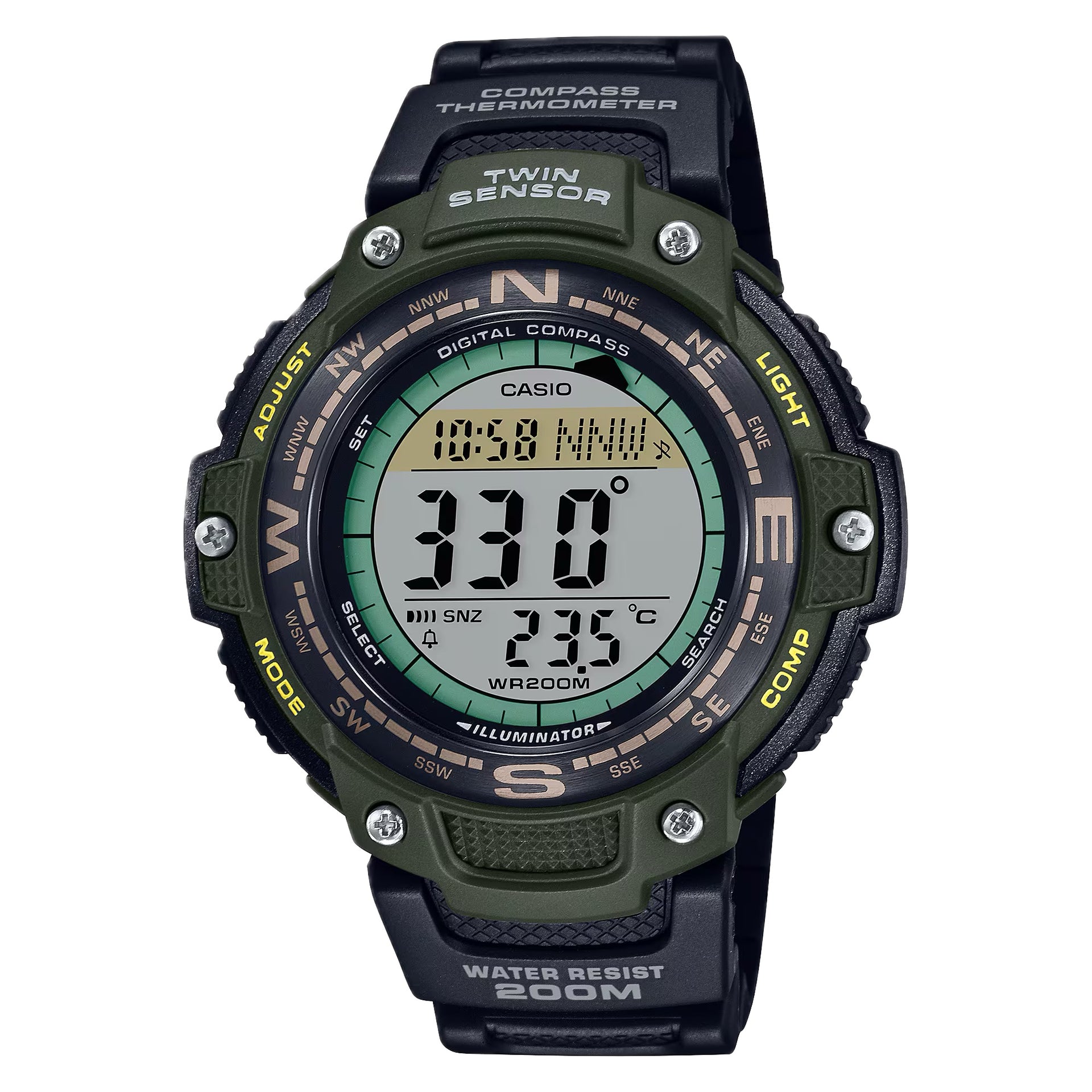 Casio Men's Outdoor Digital Compass Watch with Green Dial - SGW-100-3A