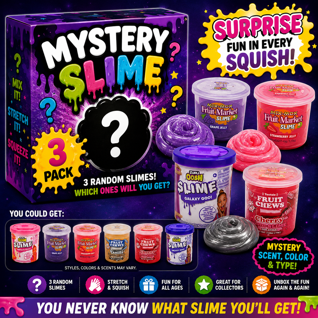 Pack of 3 Random Assortment Slimes