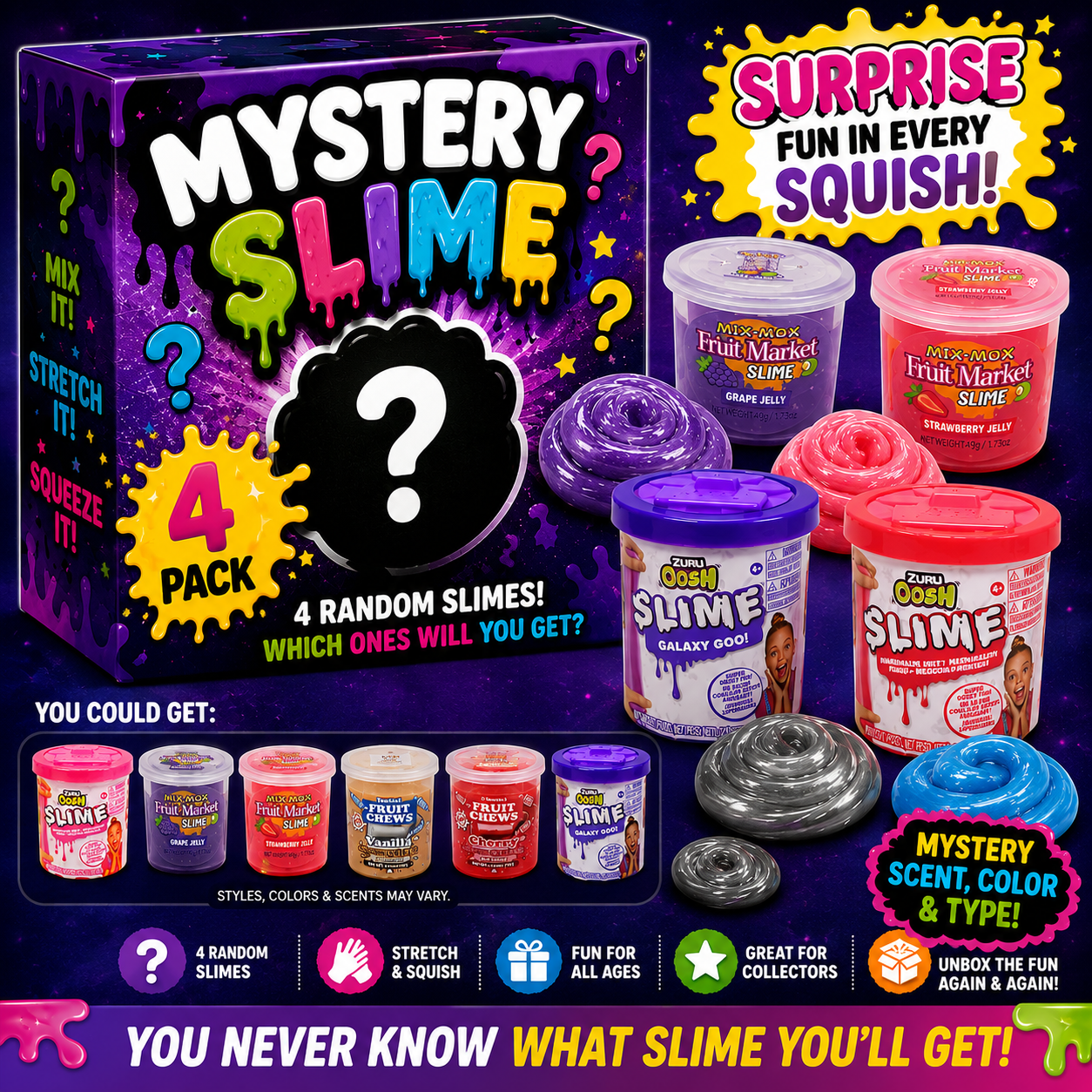 Set of 4 Random Assortment Slimes