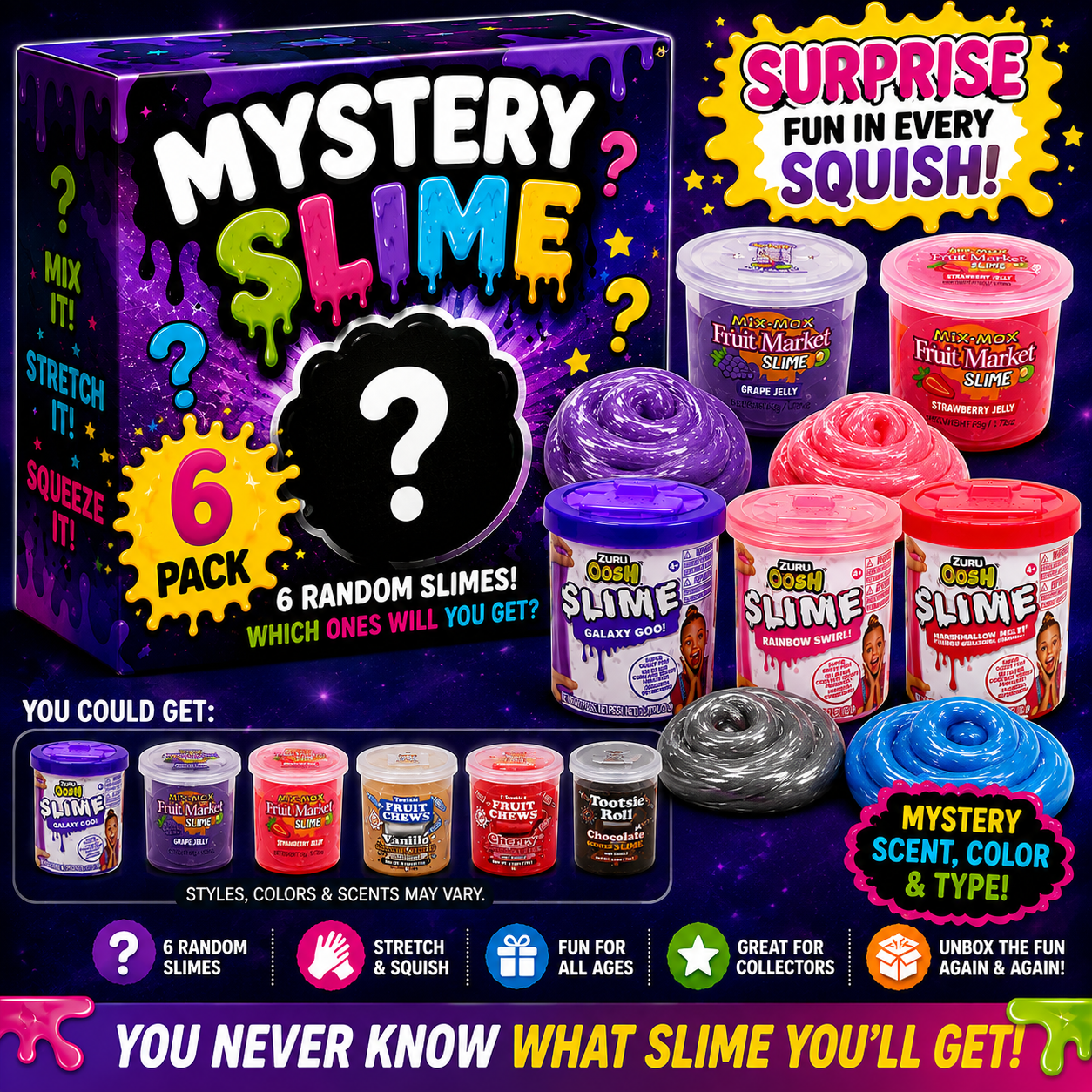 Pack of 6 Random Assortment Slimes