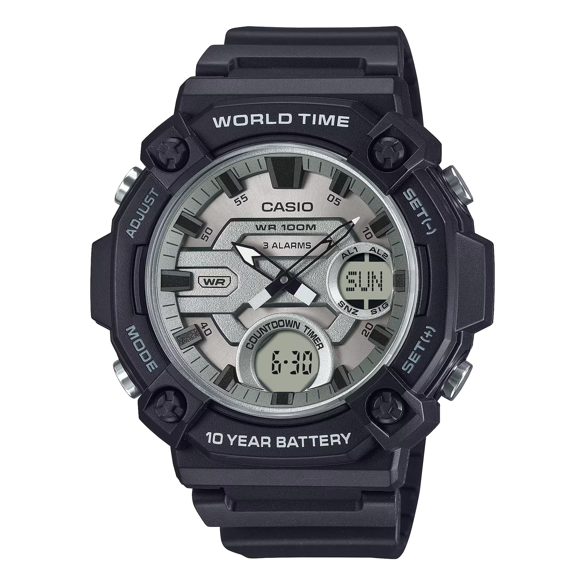 Casio Men’s Analog Digital World Time Watch with Silver Dial - AEQ-120W-7AVCF
