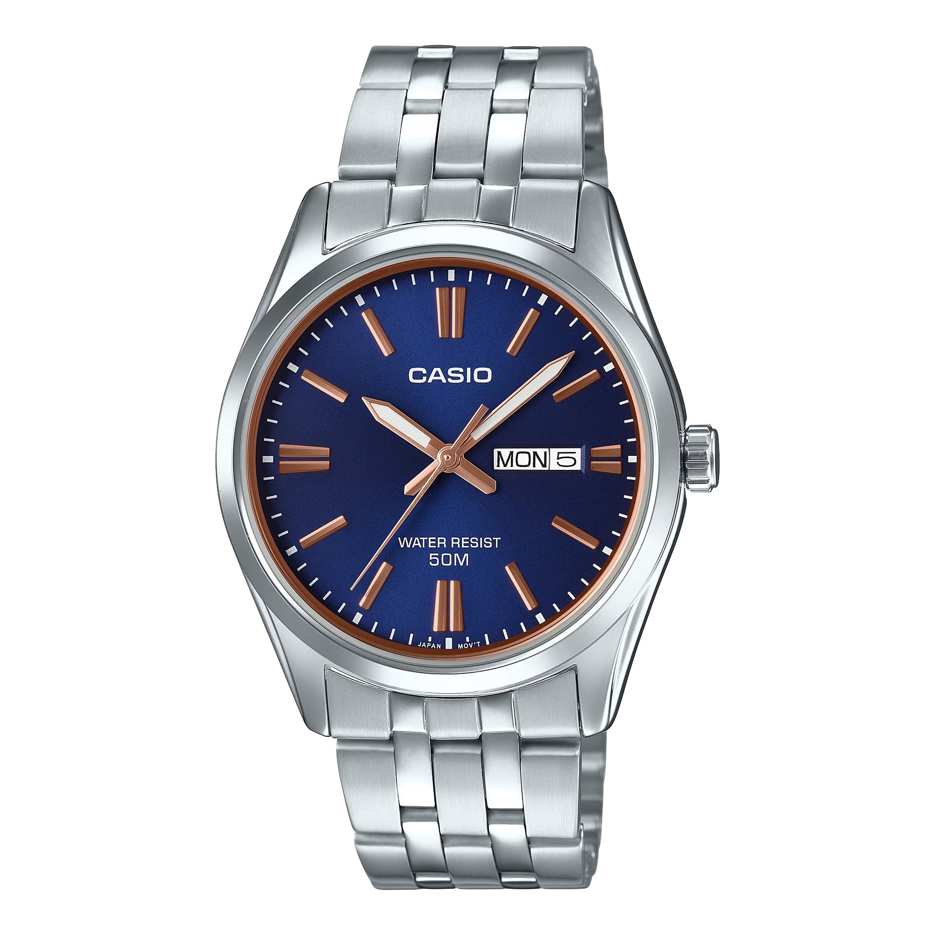 Casio Men’s Silver Bracelet Analog Watch with Blue Dial - MTP-1335D-2A2V
