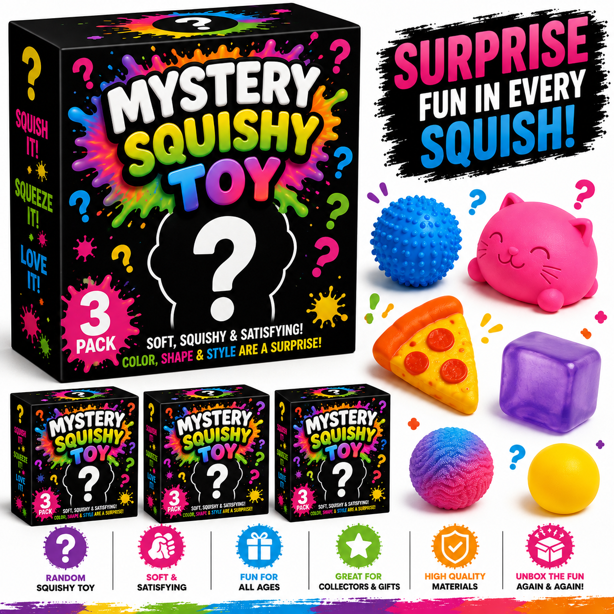 Pack of 3 Random Assortment Squishy Toys