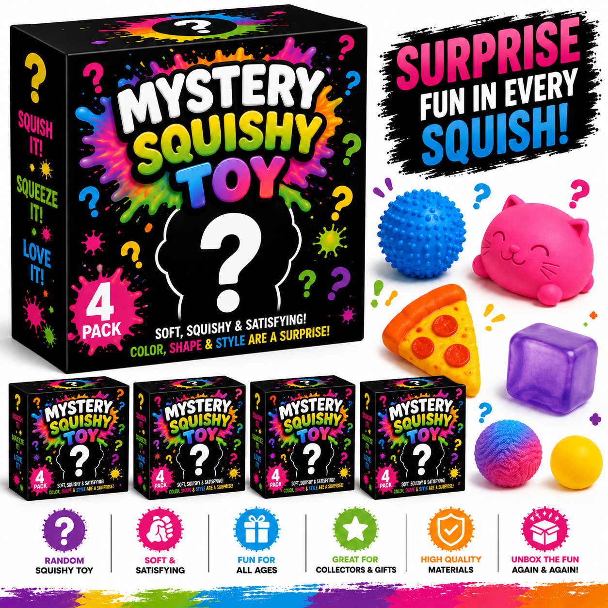 Set of 4 Random Assortment Squishy Toys