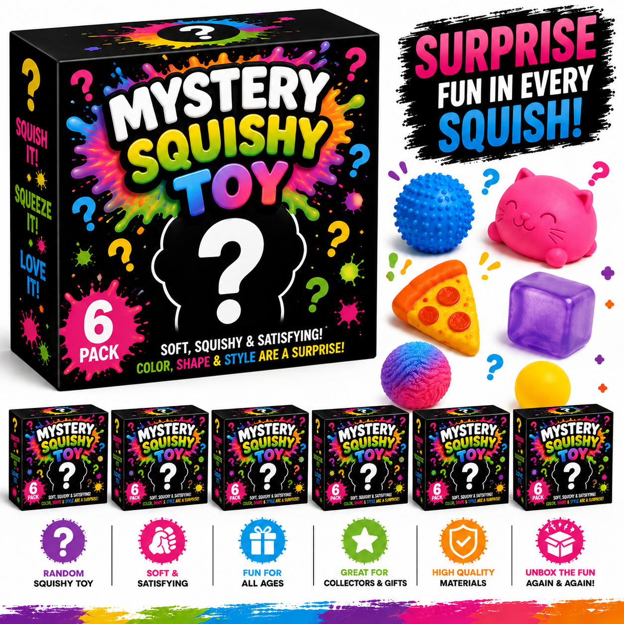 Pack of 6 Random Assortment Squishy Toys