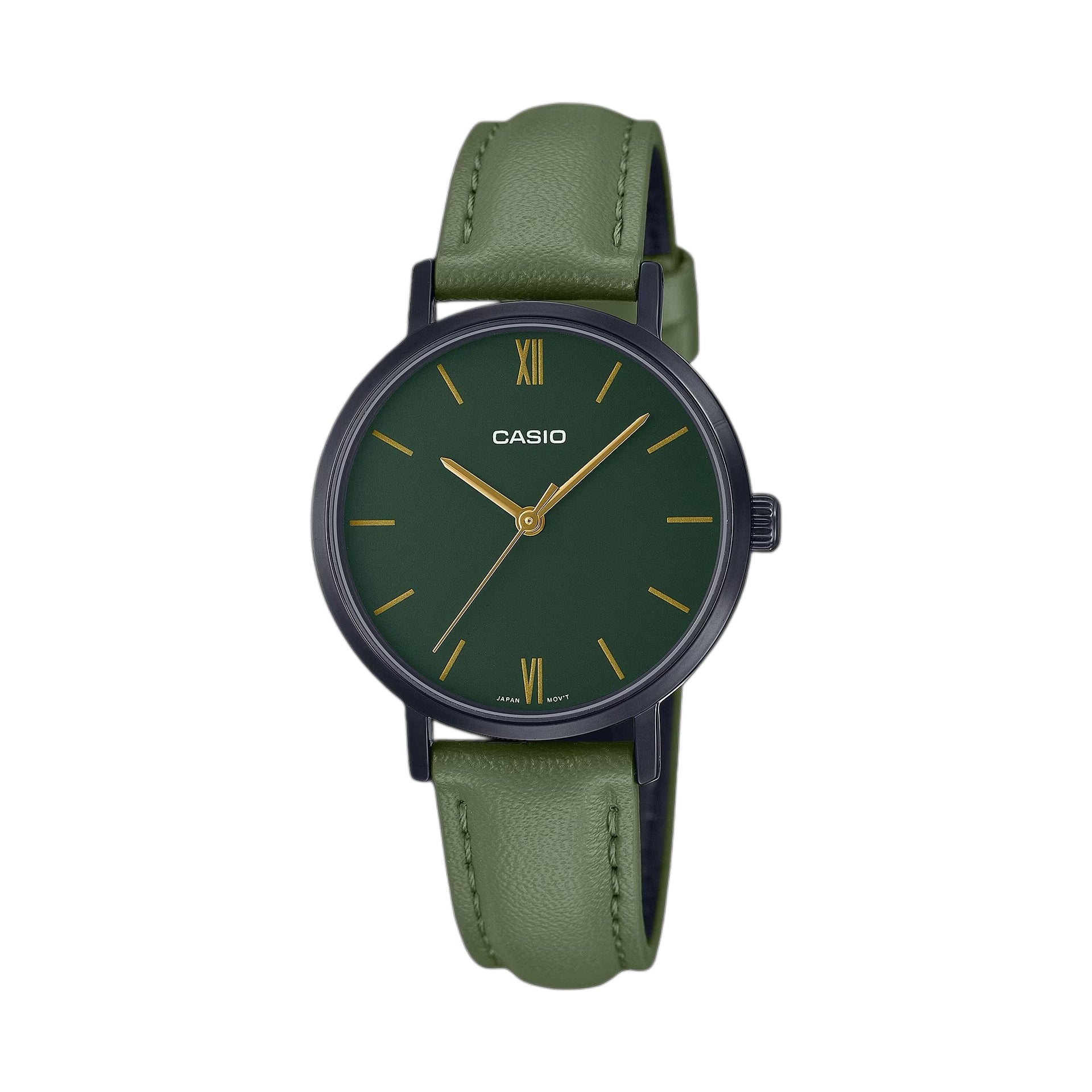 Casio WomenÕs Black Case Green Dial Leather Strap Watch - LTP-VT02BL-3AUDF