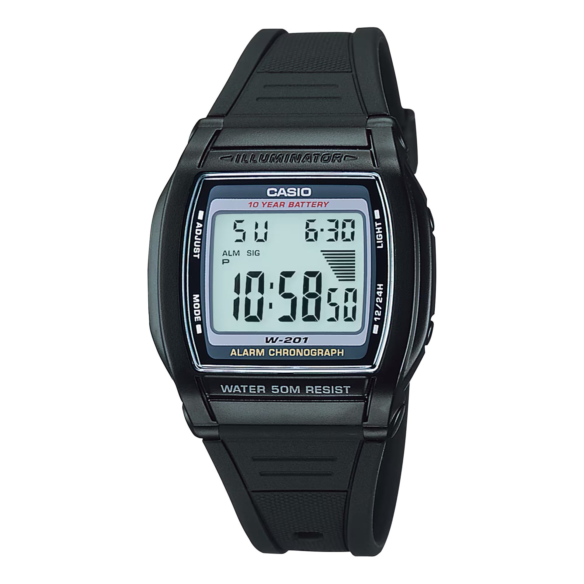 Casio Men's Illuminator Digital Watch with Black Dial - W-201-1AV