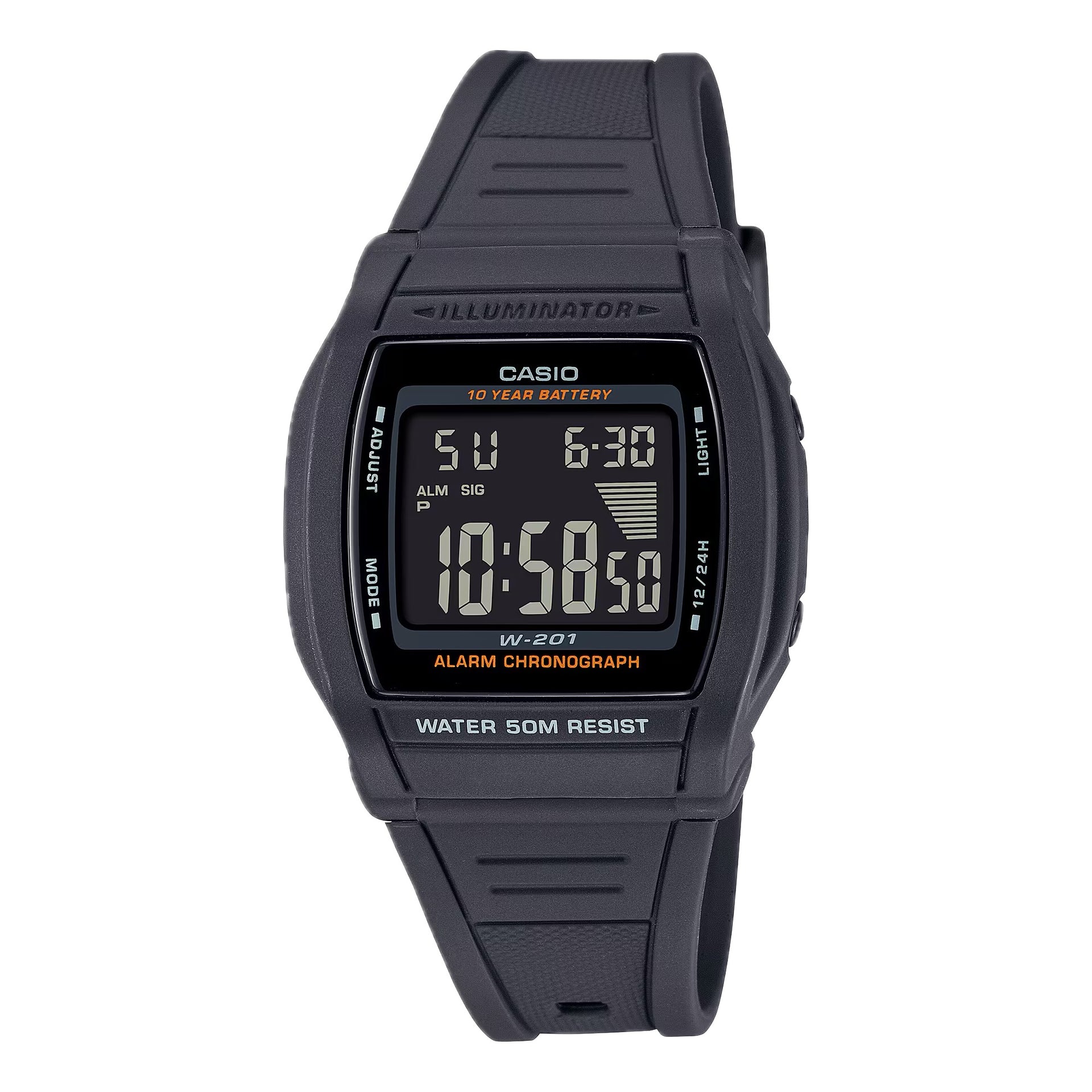 Casio Men's Illuminator Digital Watch with Black Dial - W-201-1BV