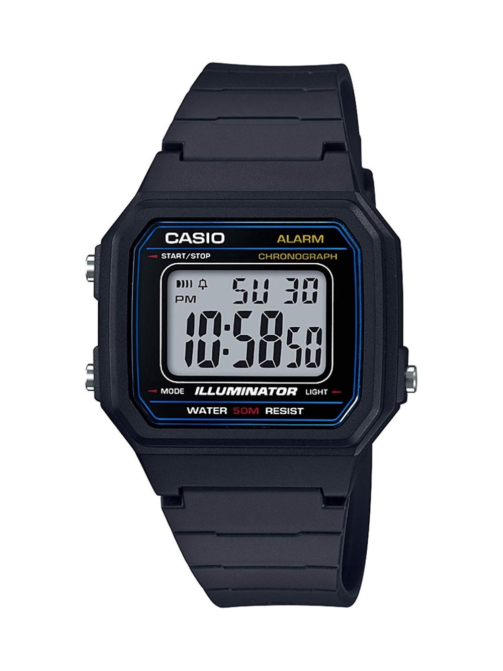 Casio Men's Classic Black Digital Watch with Clear Dial - W-217H-1AV