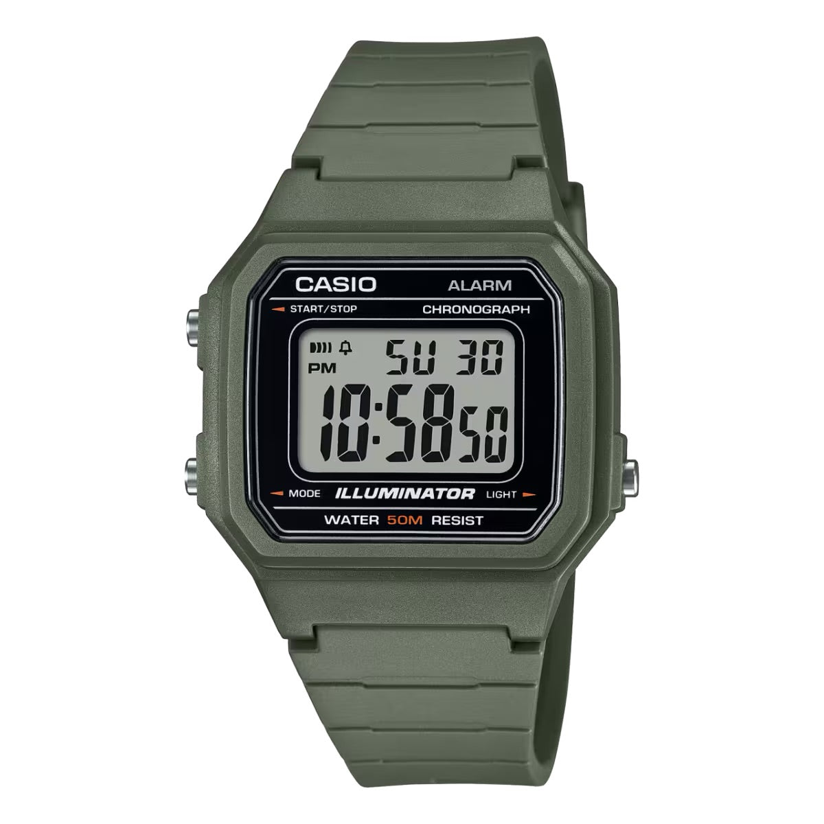 Casio Men's Classic Digital Watch with Green Strap - W-217H-3AVCF