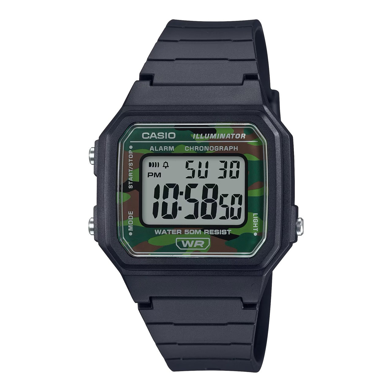 Casio Men's Classic Black Digital Watch with Camouflage Accents - W-217H-3BV