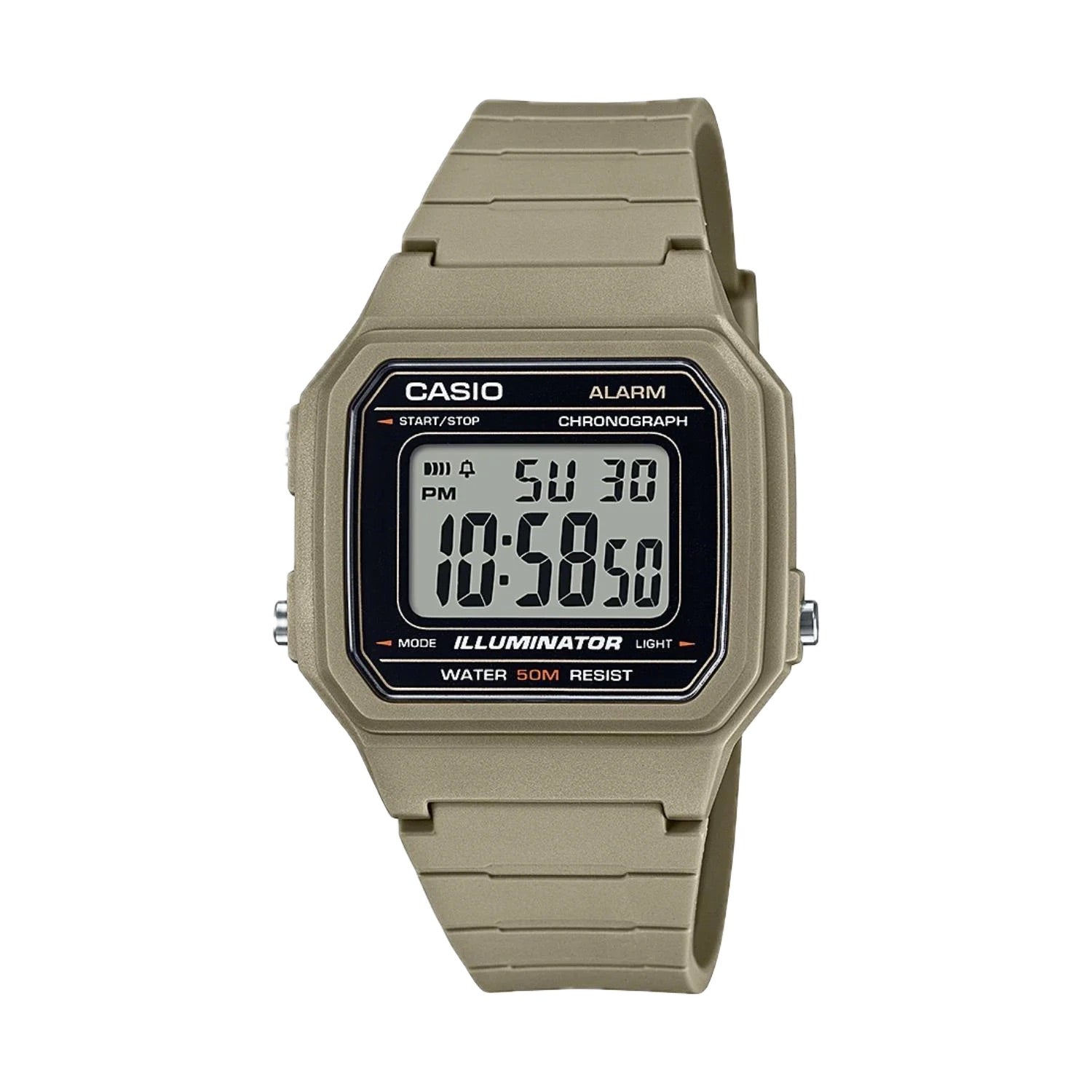 Casio Men's Classic Digital Watch with Beige Strap - W-217H-5AVCF