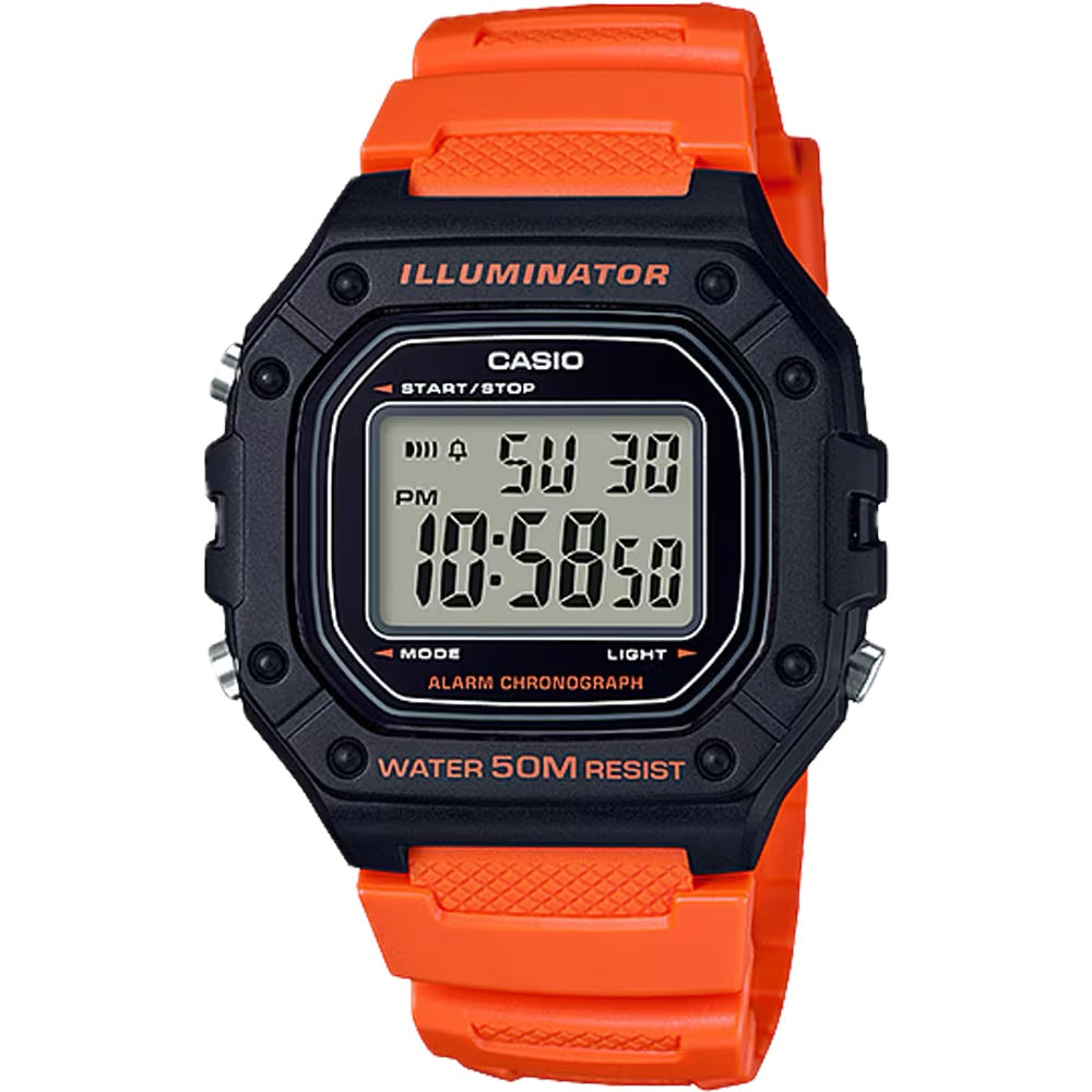 Casio Men's Water-Resistant Orange and Black Digital Watch- W-218H-4B2VCF