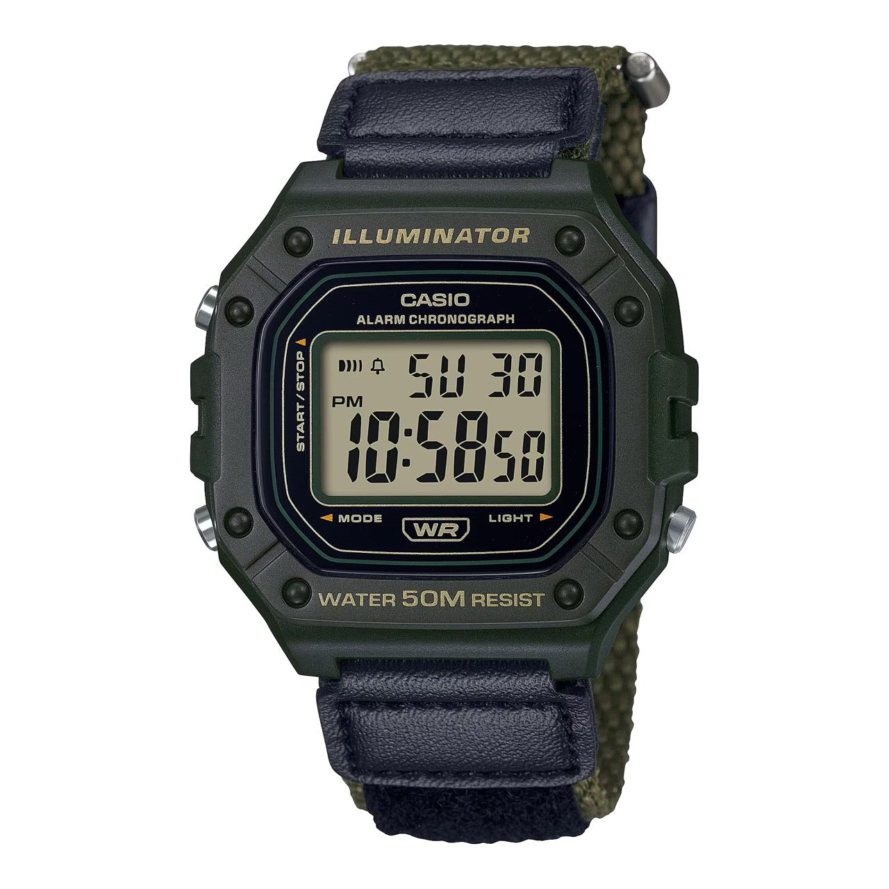 Casio Men's Water-Resistant Digital Watch with Black and Green Band - W-218HB-3AV