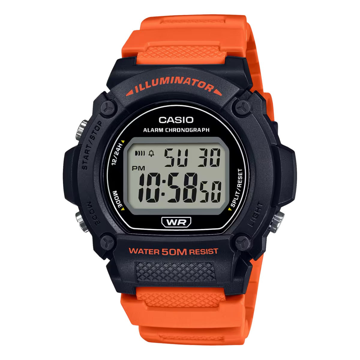 Casio Men's Classic Digital Black Watch with Orange Band - W-219H-4AVCF