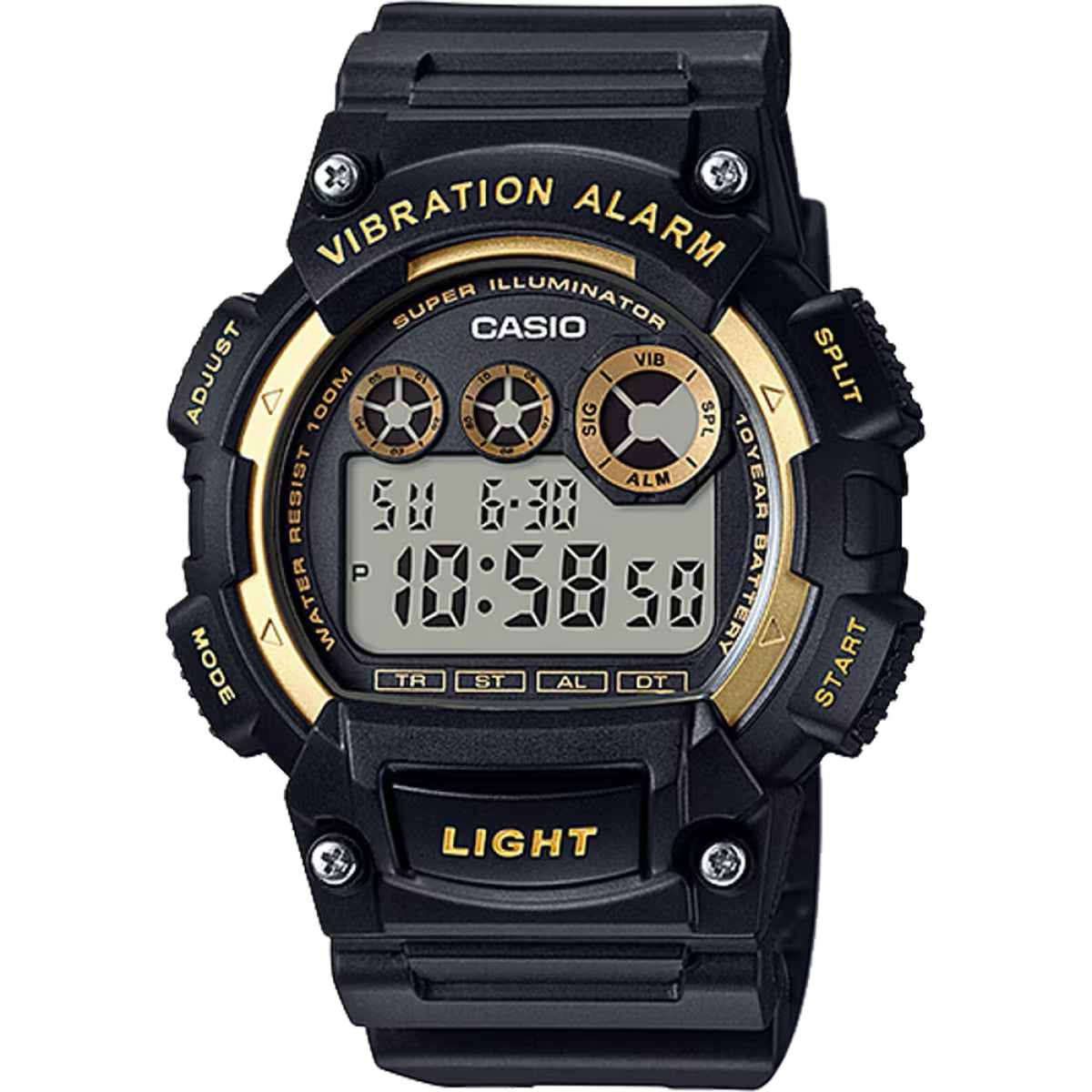 Casio Men's Shock-Resistant Digital Sport Watch with Black and Gold Accentsl - W-735H-1A2V