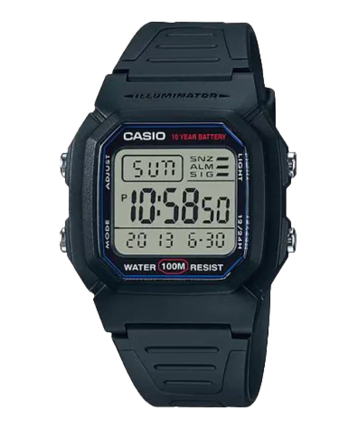 Casio Men's Water-Resistant Digital Watch with Black Strap - W-800H-1AV