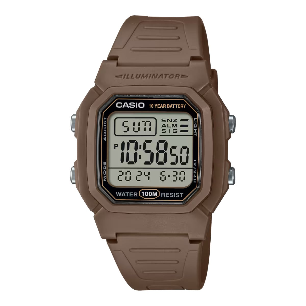 Casio Men's Water-Resistant Digital Watch with Brown Strap - W-800H-5AVCF