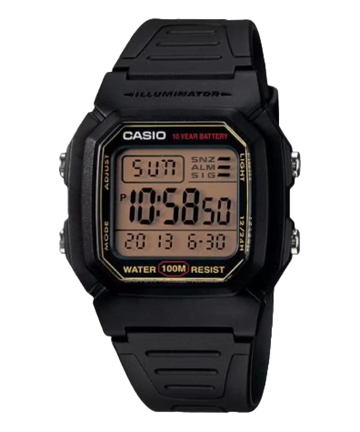 Casio Men's Water-Resistant Digital Watch with Gold Accents - W-800HG-9AV