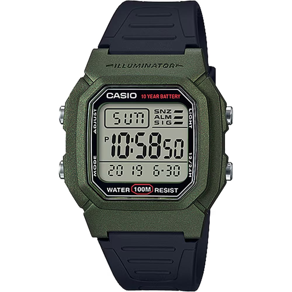 Casio Men's Water-Resistant Digital Watch with Black and Green Band  - W-800HM-3AV