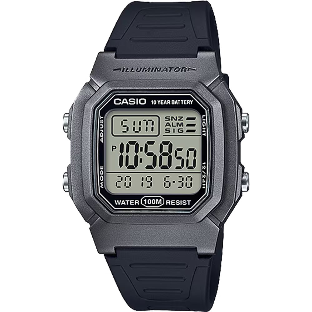 Casio Men's Black Water-Resistant Digital Watch with Silver Accents - W-800HM-7AV