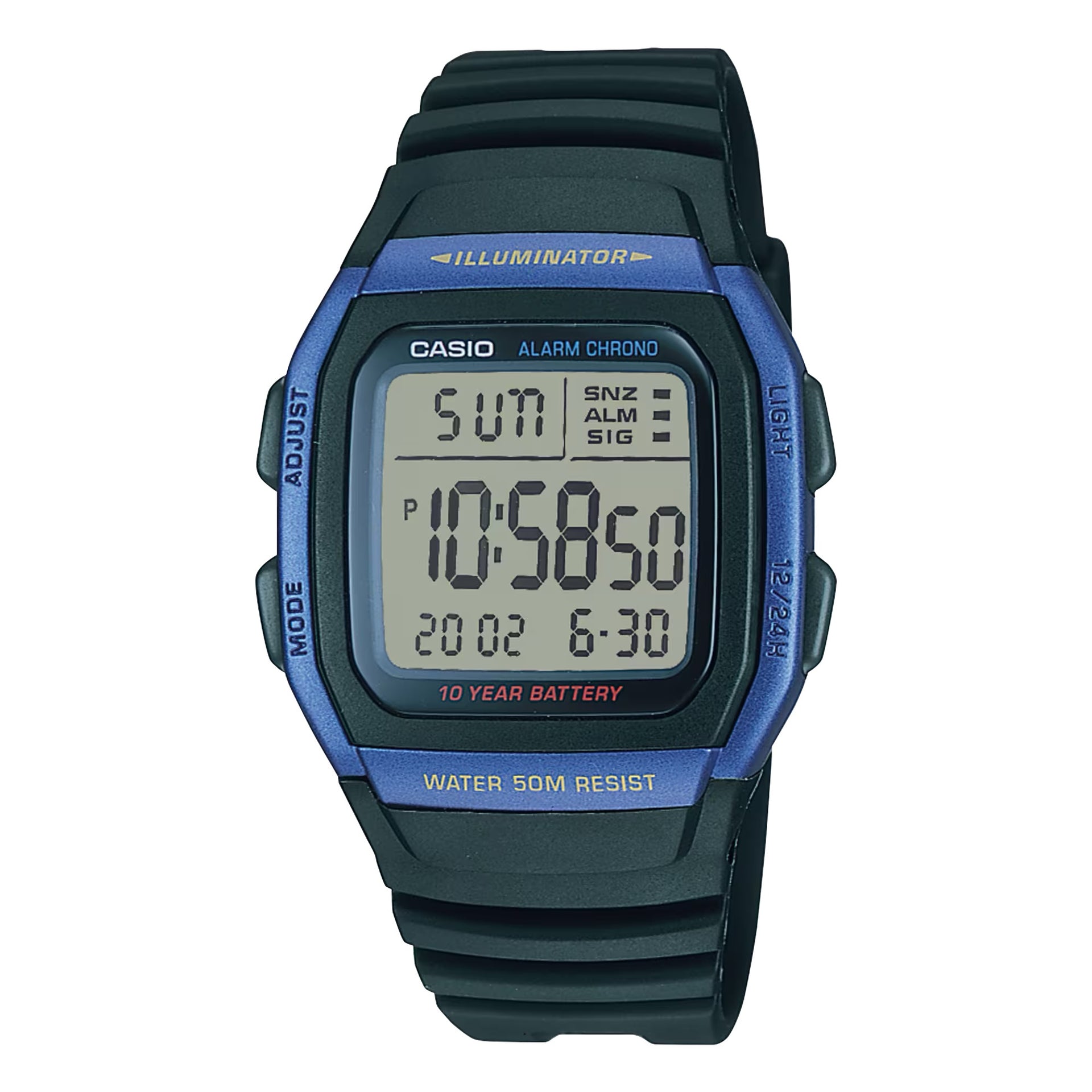 Casio MenÕs Black Digital Watch with Blue Accent - W-96H-2AV
