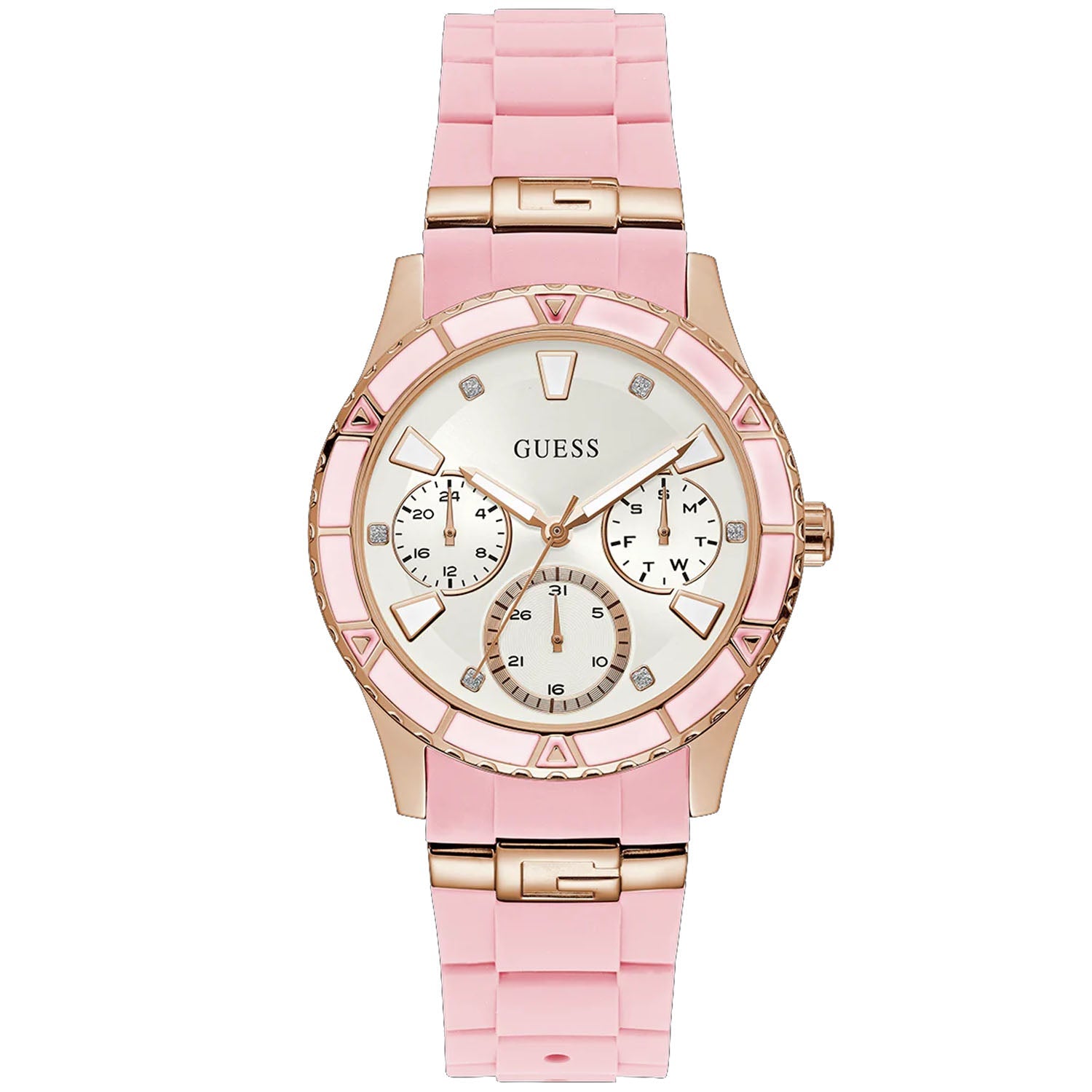 Guess Women's Pink Rose Gold Tone Multi-function White Dial Watch - W1157L6