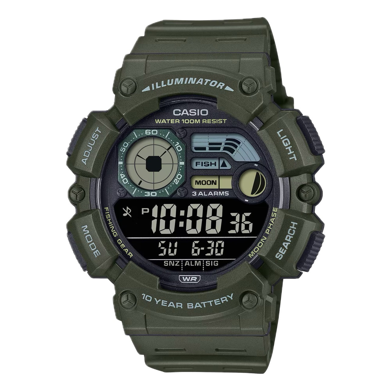 Casio Men's Digital Watch with Green Band - WS-1500H-3BVCF