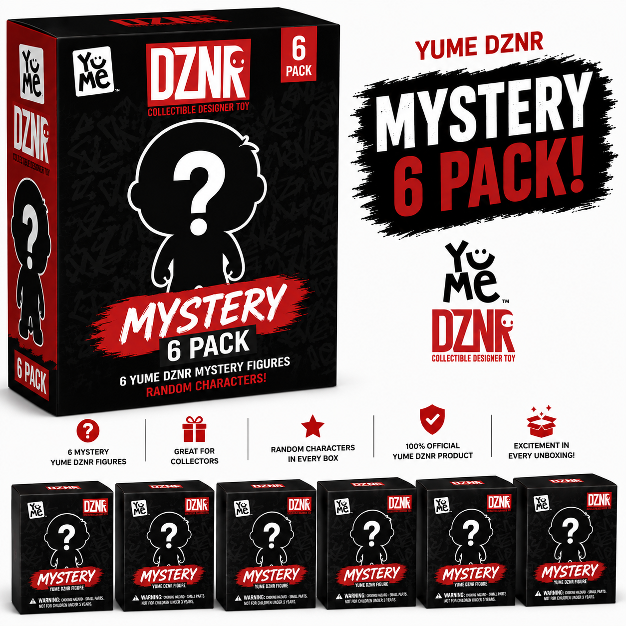 Pack of 6 Random Assortment Yume DZNR 7-Inch Plush Figures