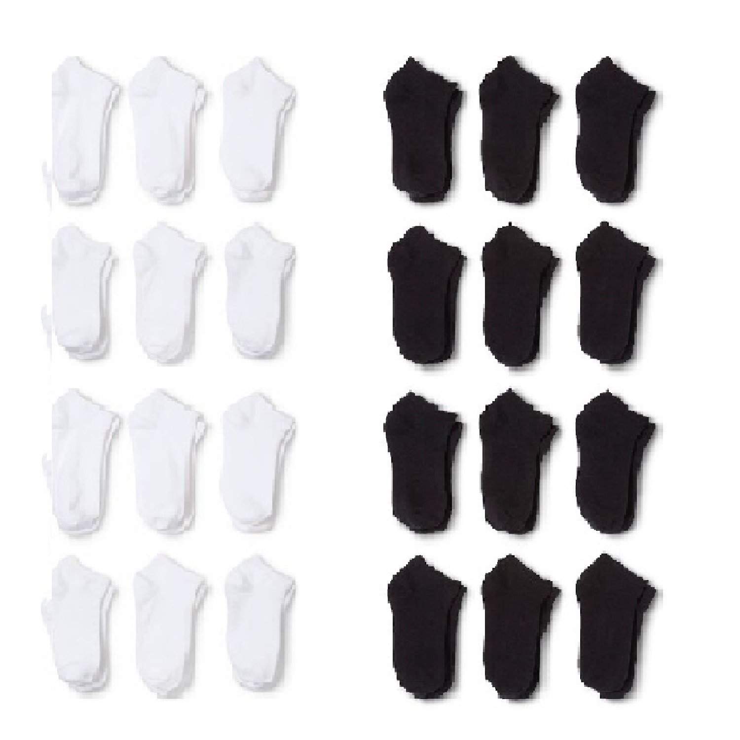 24 Pairs Men Low Cut Socks 9-11 or 6-8 Black or White or Mixed