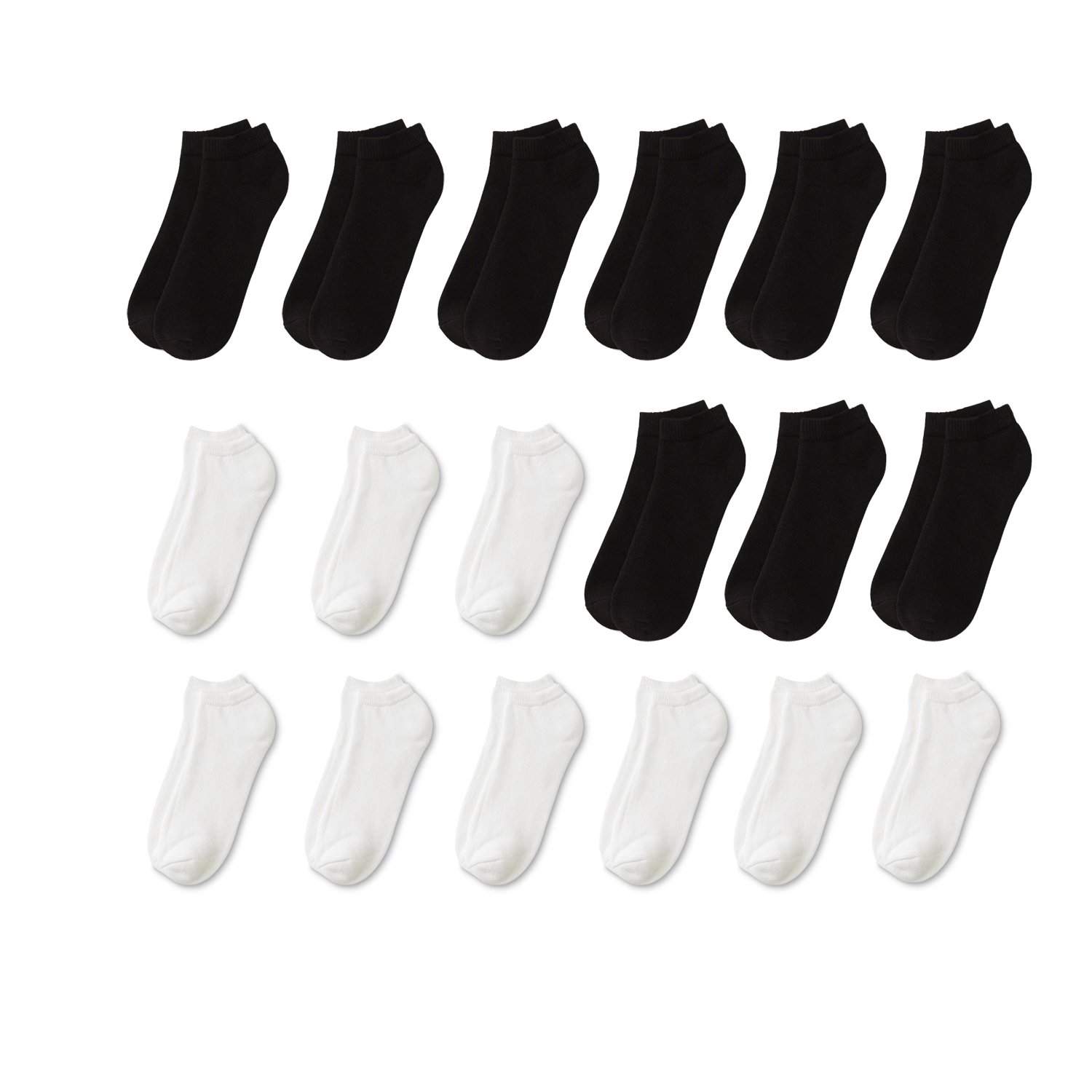 18 Pairs Men Low Cut Socks 9-11 or 6-8 Black or White or Mixed