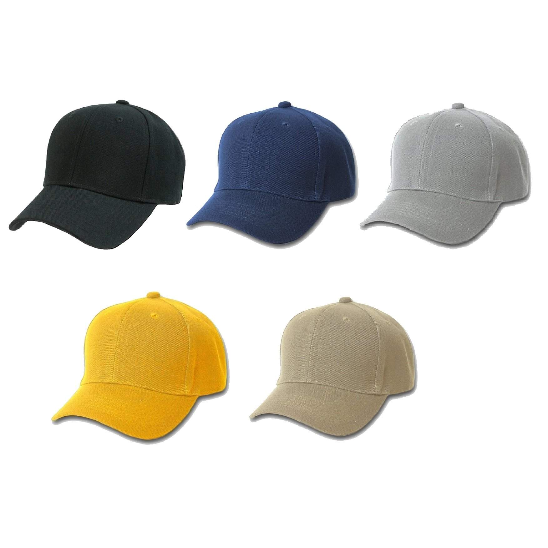 5 Pack of Plain Polyester Unisex Baseball Caps - Blank Hat with Solid Color